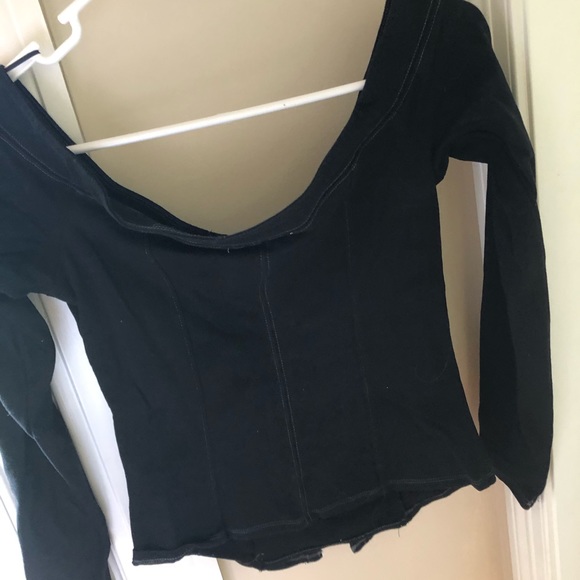 Express Black Off The Shoulder Laceup Shirt - Picture 2 of 3